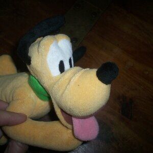 Disney Collection Pluto Dog Plush Stuffed Animal Toy Laying Down Green Collar 8”